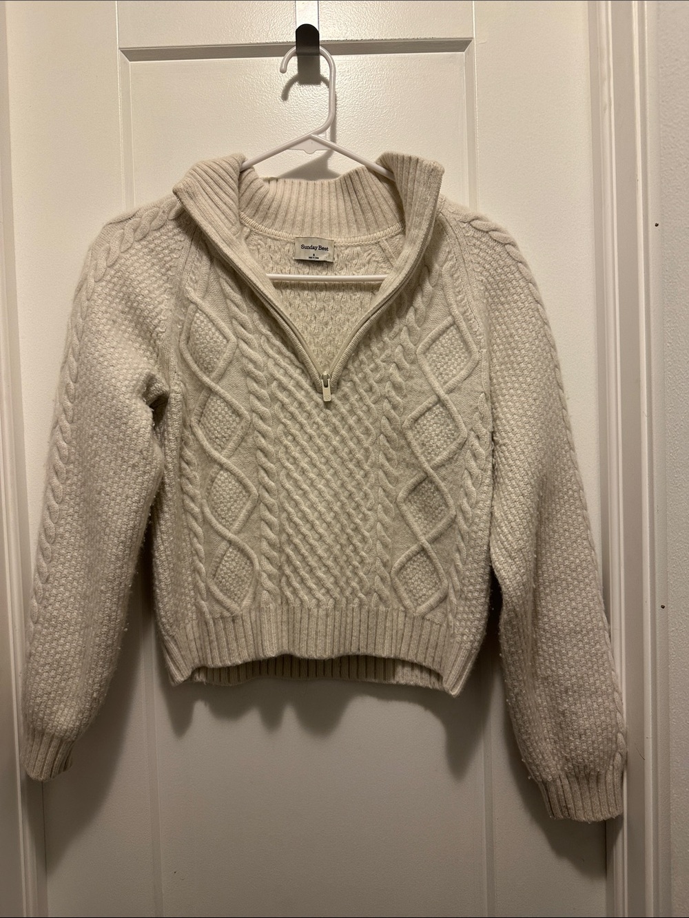 Aritzia Cream Cable Knit Half-Zip Turtleneck Sweater